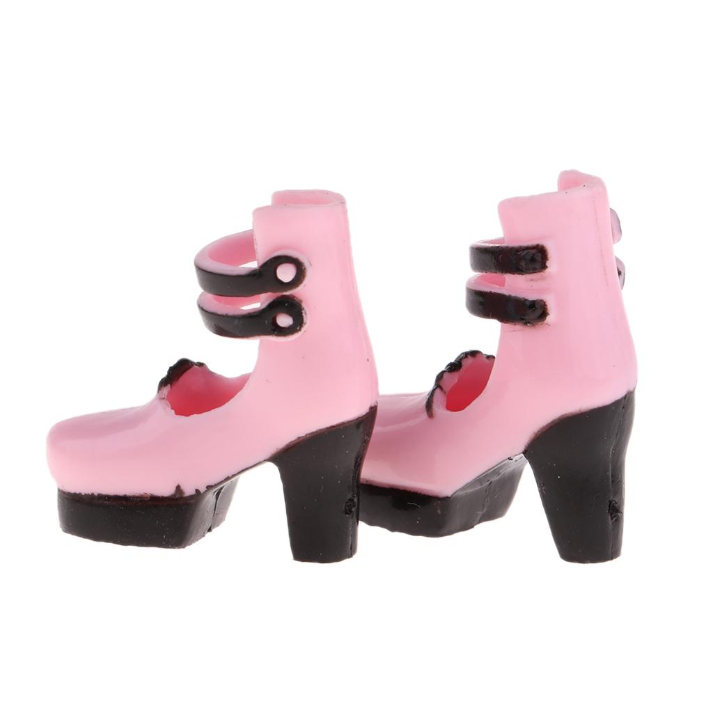 1/6 BJD Shoes Ankle Strap High Heels for Blythe Girl Outfits Accessory Black