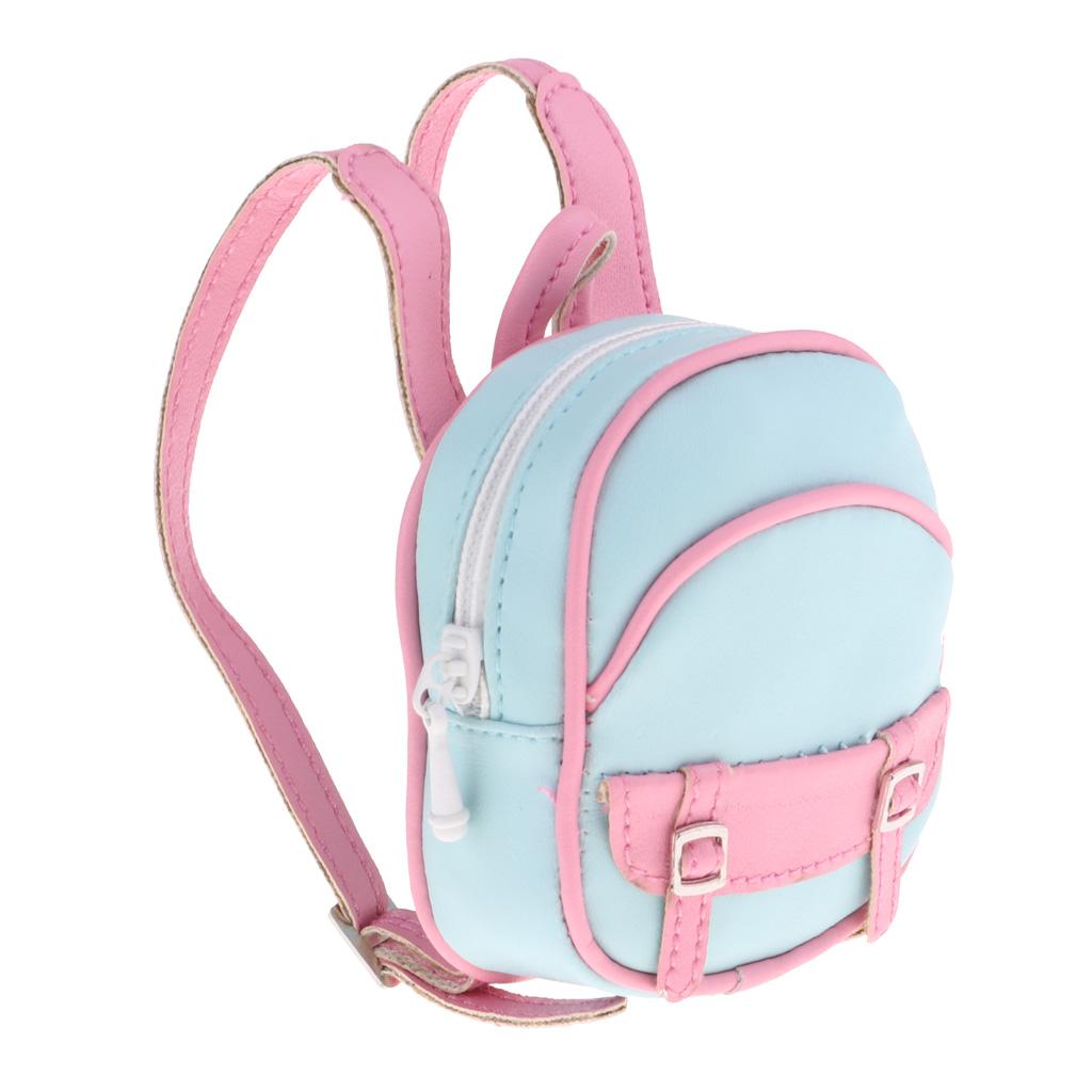 Doll Leather Zipper Backpack For 1/6 BJD Dolls Bag Accessories Blue