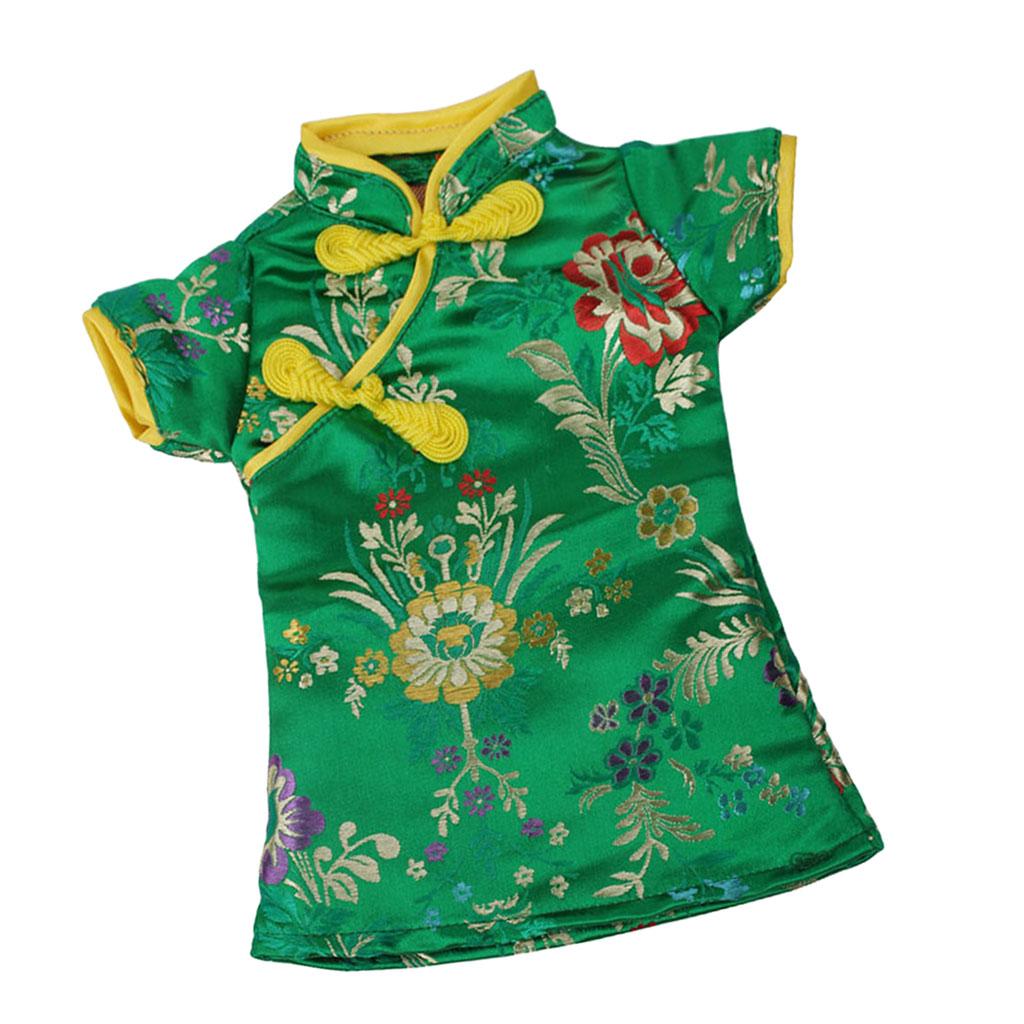 Doll Floral Traditional Chinese Cheongsam Dress For Doll Green