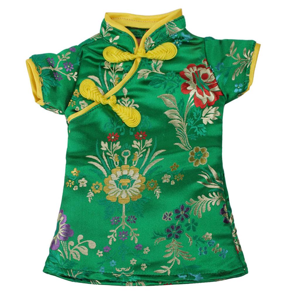 Doll Floral Traditional Chinese Cheongsam Dress For Doll Green