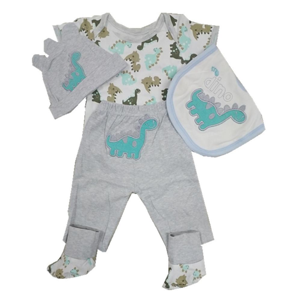 Dinosaur Printed Rompers Pants Hat Socks Bib Clothes for 22-23inch Baby Doll