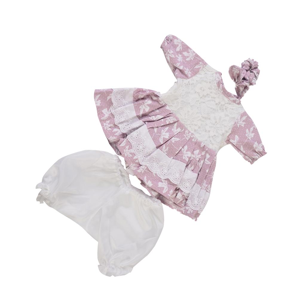Printed Princess Dress Shorts Headband For Newborn Baby Girl Doll Clothing