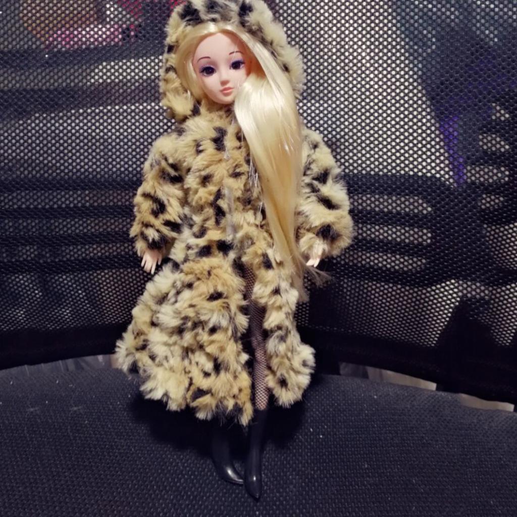 Dolls Winter Fur Hooded Coat Beige Leopard 1/6 Doll Fashion Clothes