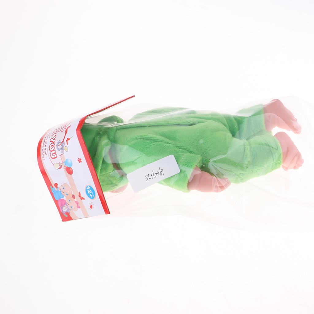 30cm Lovely Lifelike Newborn Baby Doll Model Soft Vinyl in Green Jumpsuit