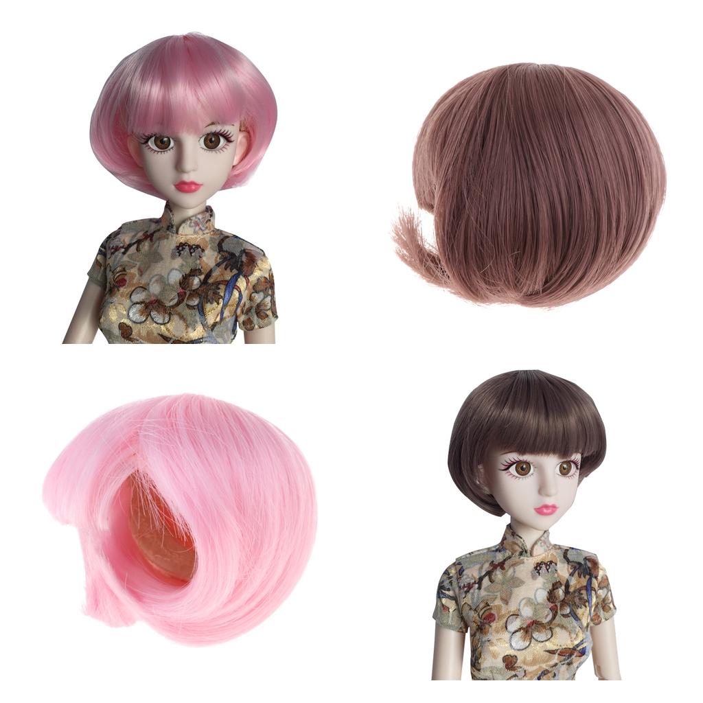 Lovely Short Straight Hair Bob Wig for 1/4 BJD Doll DIY Making Accs Pink