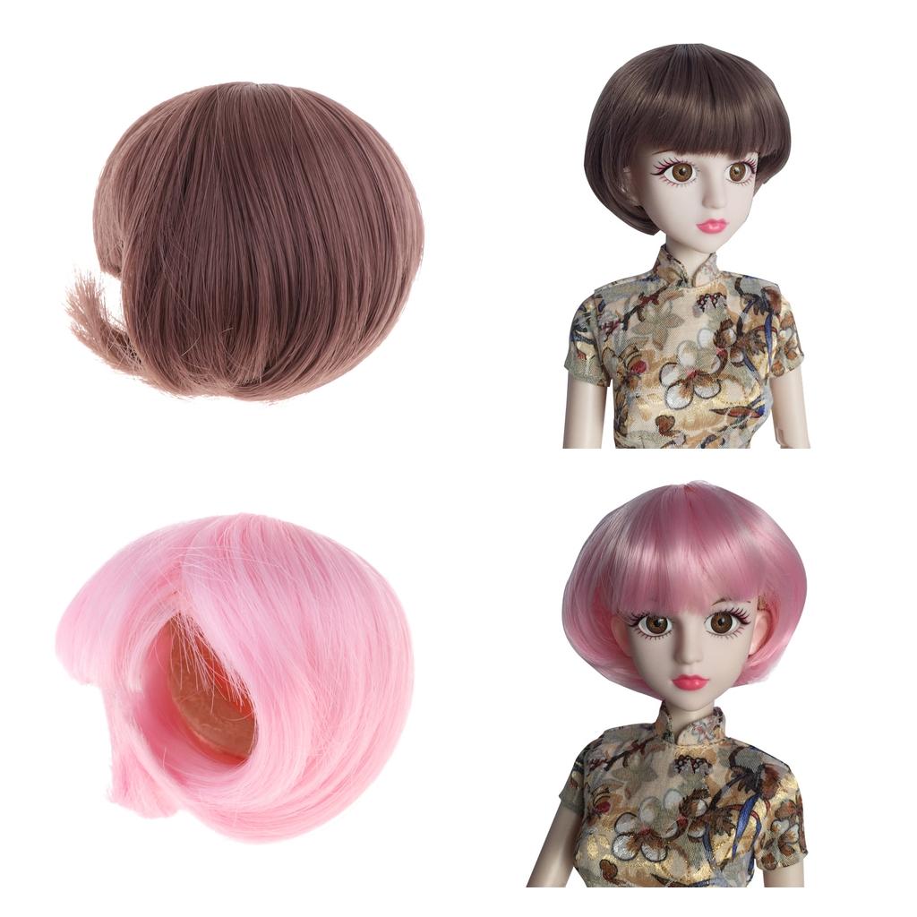 Lovely Short Straight Hair Bob Wig for 1/4 BJD Doll DIY Making Accs Pink