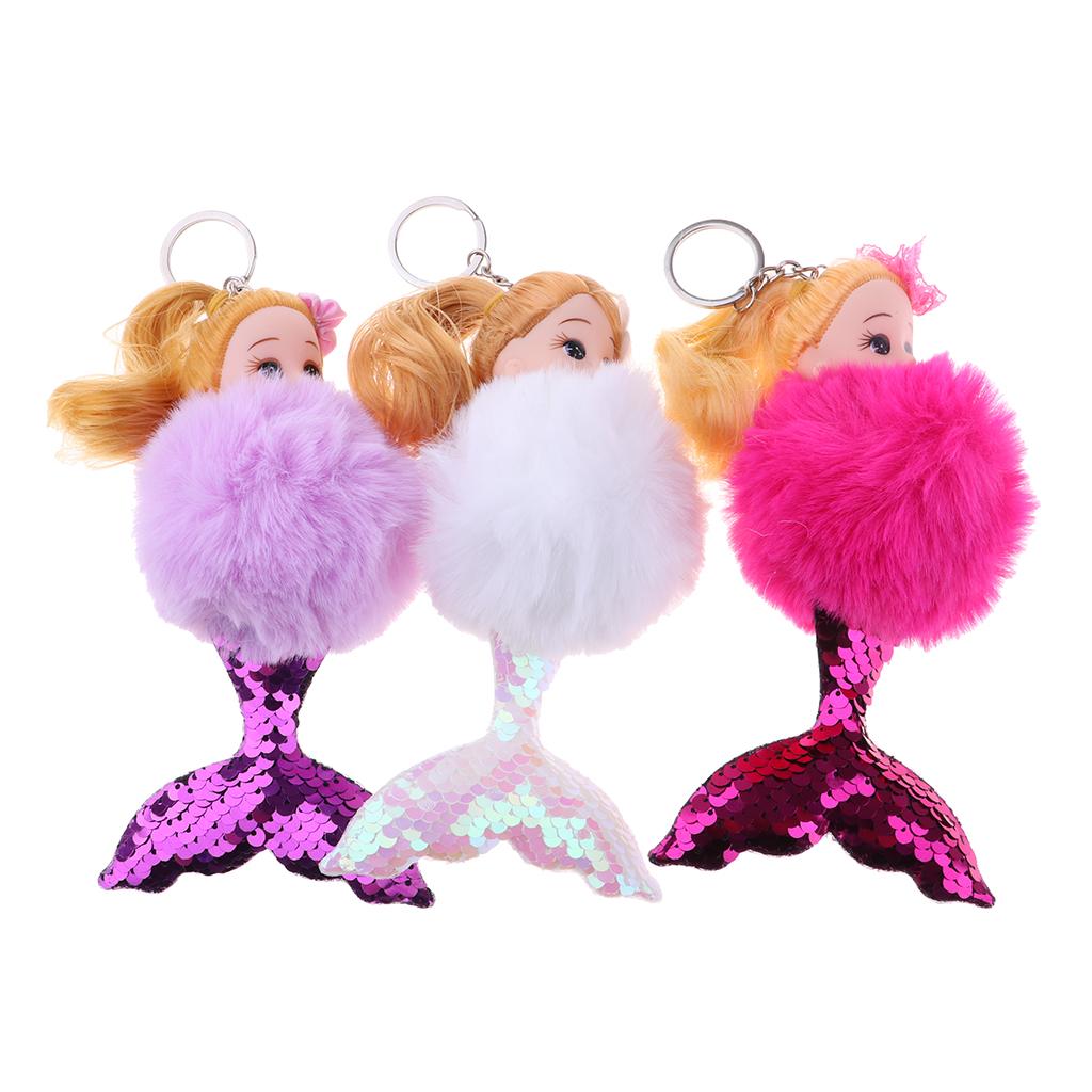 Lovely 20cm Princess Mermaid Doll Keychain Girl Bag Charm Pendent Key Rings