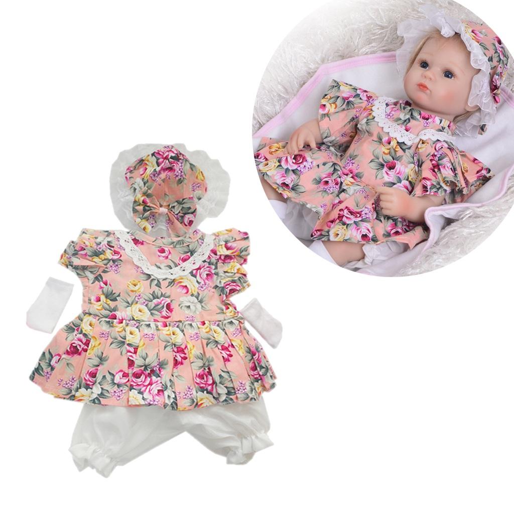 Floral Dress Hat White Pants Socks Clothes for 17-18inch Baby Girl Dolls