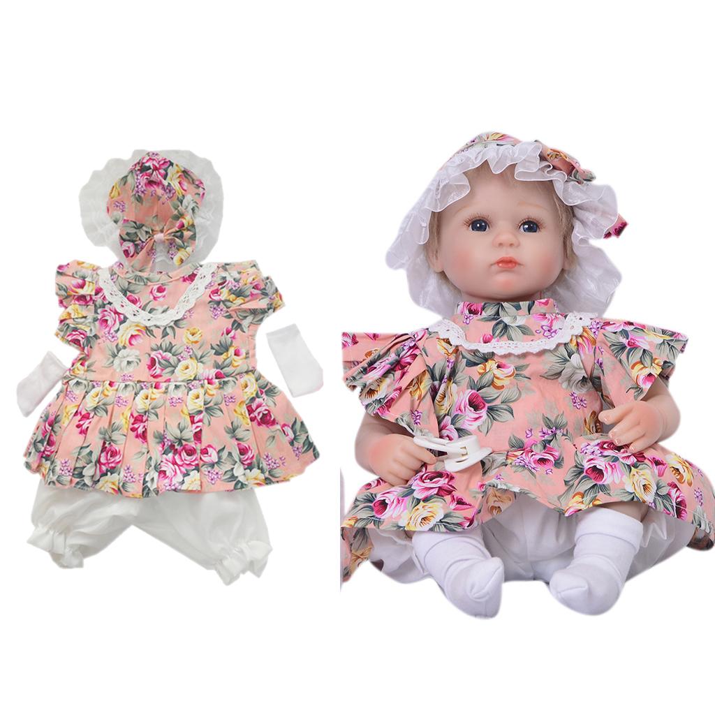 Floral Dress Hat White Pants Socks Clothes for 17-18inch Baby Girl Dolls