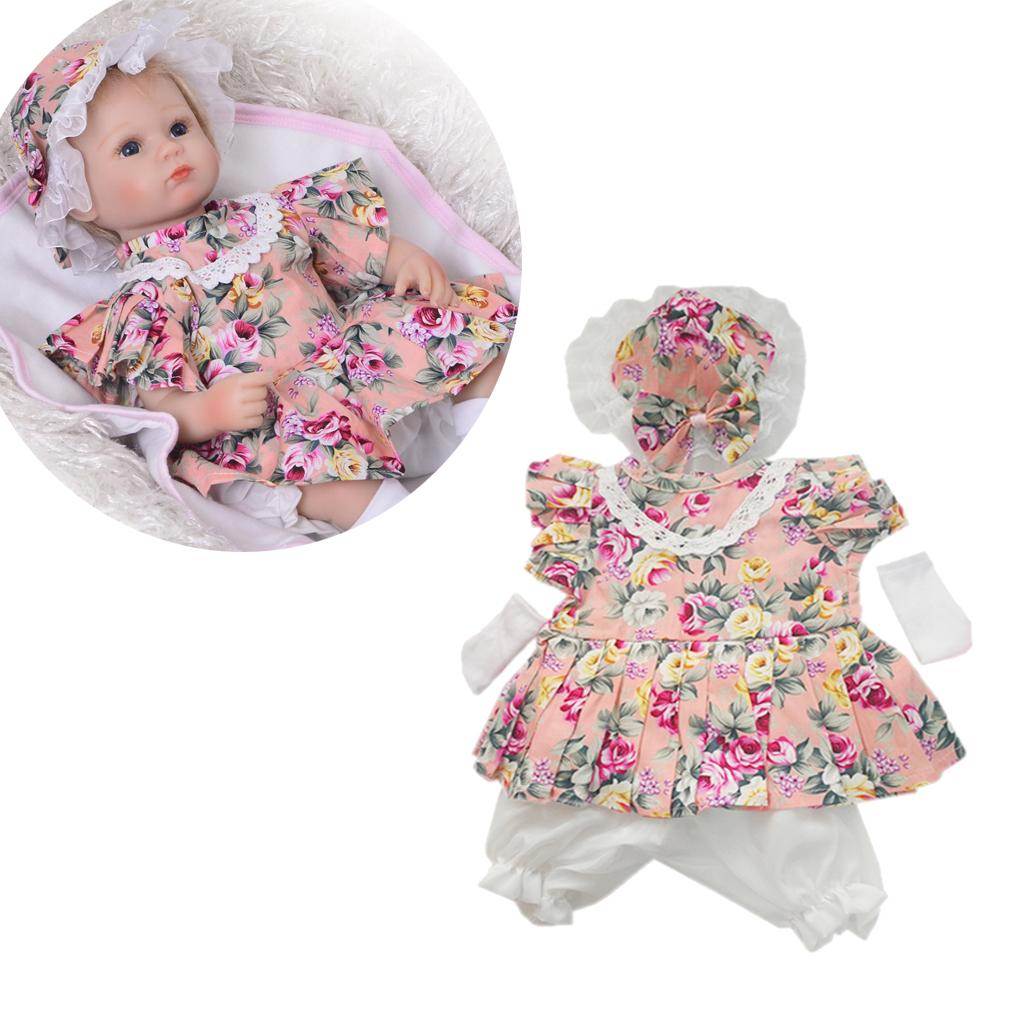 Floral Dress Hat White Pants Socks Clothes for 17-18inch Baby Girl Dolls