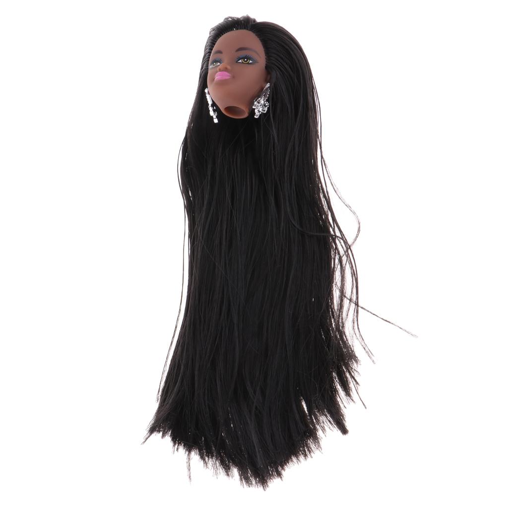 Fashion 1/6 Africa Black Vinyl Doll with Long Straight Hair DIY Making Accs