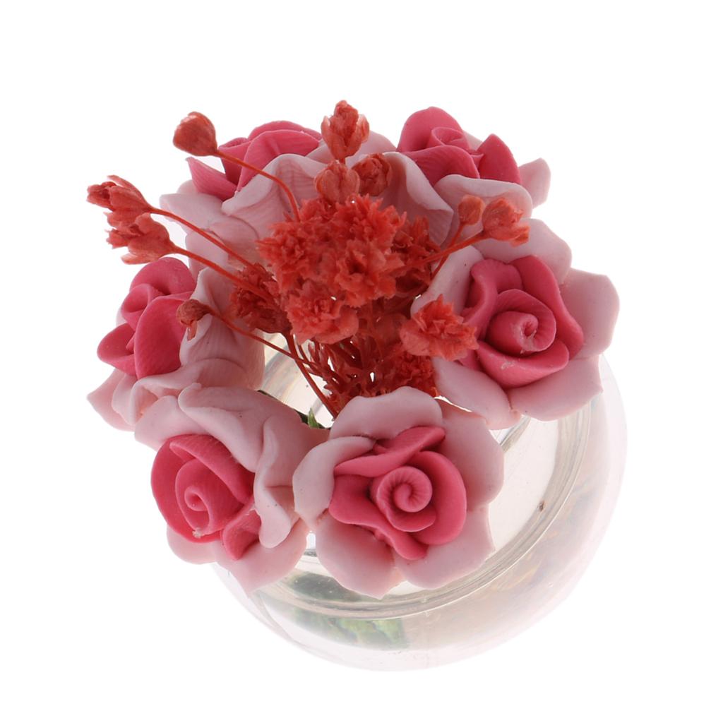 Plastic Vase with Pink Rose Model for 1/12 Dollhouse Miniature Decoration