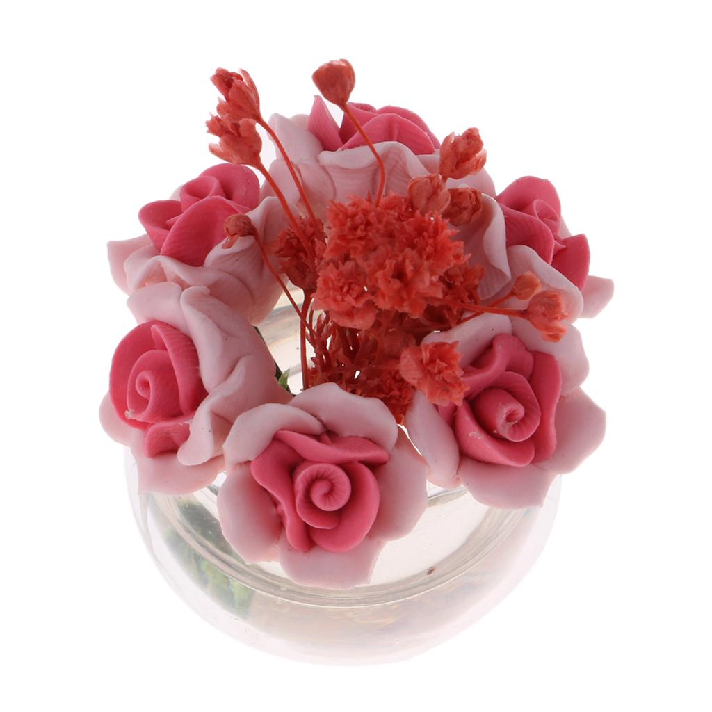 Plastic Vase with Pink Rose Model for 1/12 Dollhouse Miniature Decoration