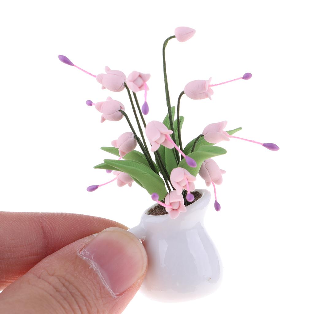 Ceramic Vase with Campanula Model for 1/12 Dollhouse Miniature Pink