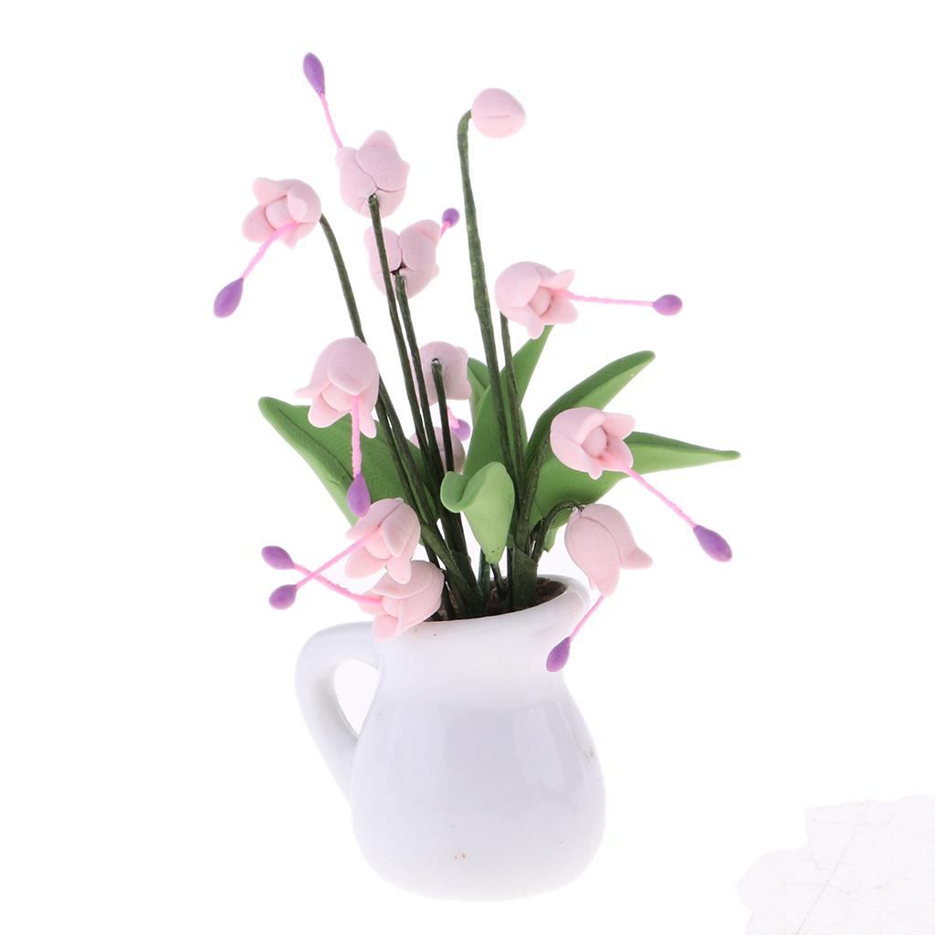 Ceramic Vase with Campanula Model for 1/12 Dollhouse Miniature Pink