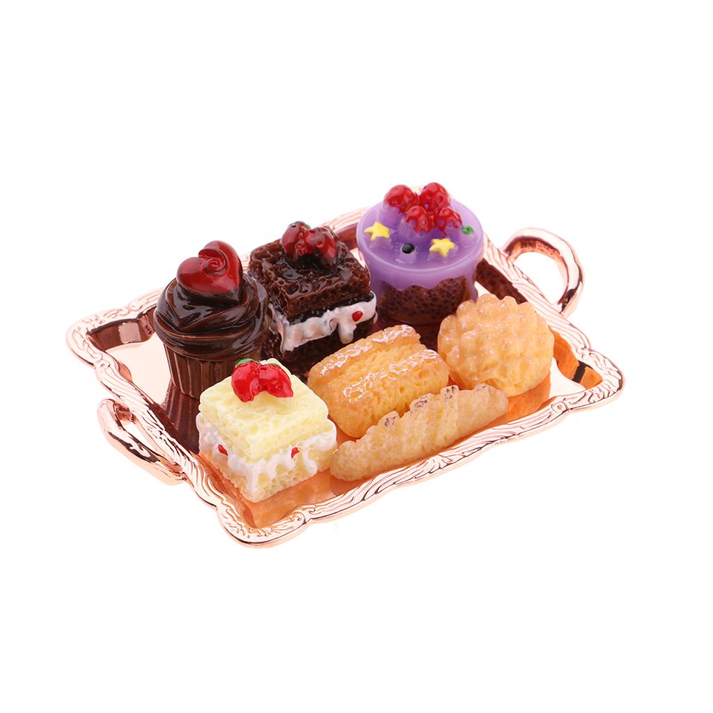 1 Set 1:12 Dollhouse Mini Food Cake Plate Kids Toy for Kitchen Ornament Rose Golden