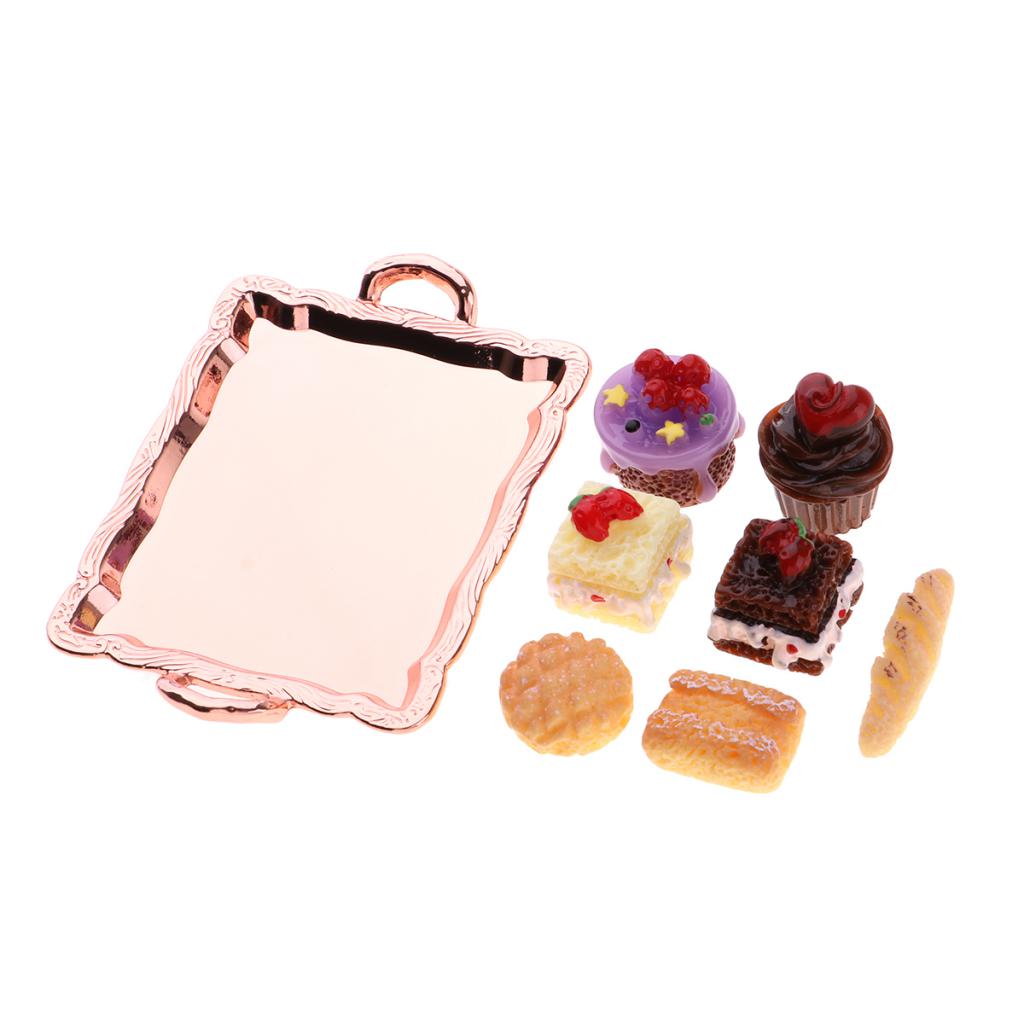 1 Set 1:12 Dollhouse Mini Food Cake Plate Kids Toy for Kitchen Ornament Rose Golden