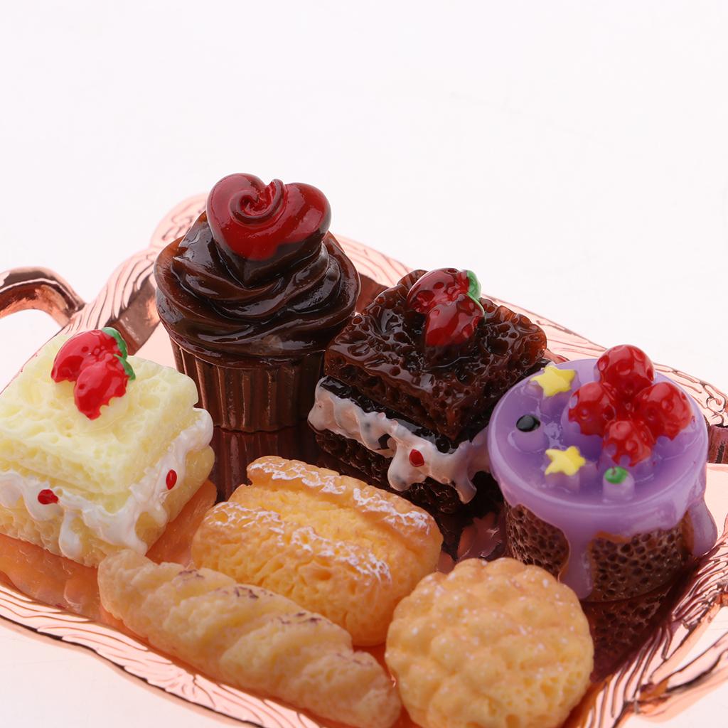 1 Set 1:12 Dollhouse Mini Food Cake Plate Kids Toy for Kitchen Ornament Rose Golden