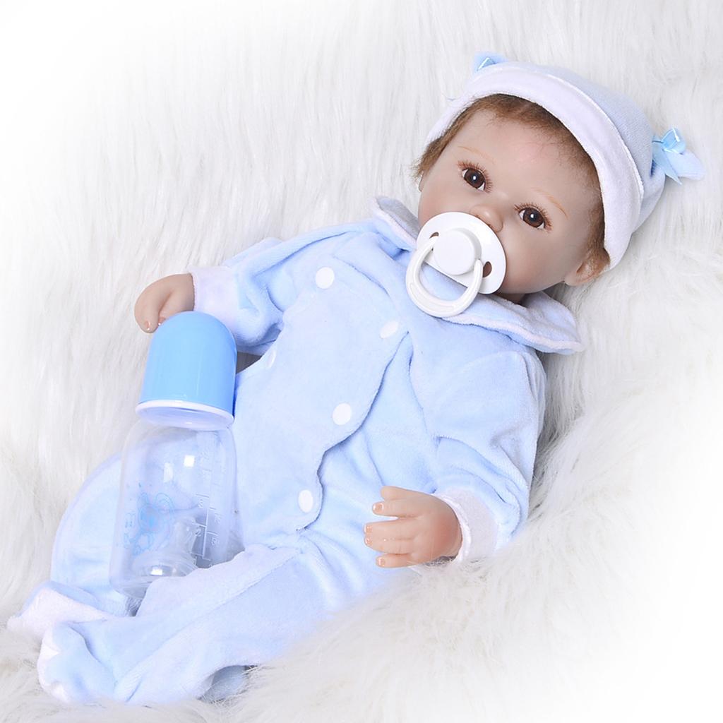 43cm 17inch Reborn Baby Vinyl Doll Realistic Newborn Doll in Blue Outfits
