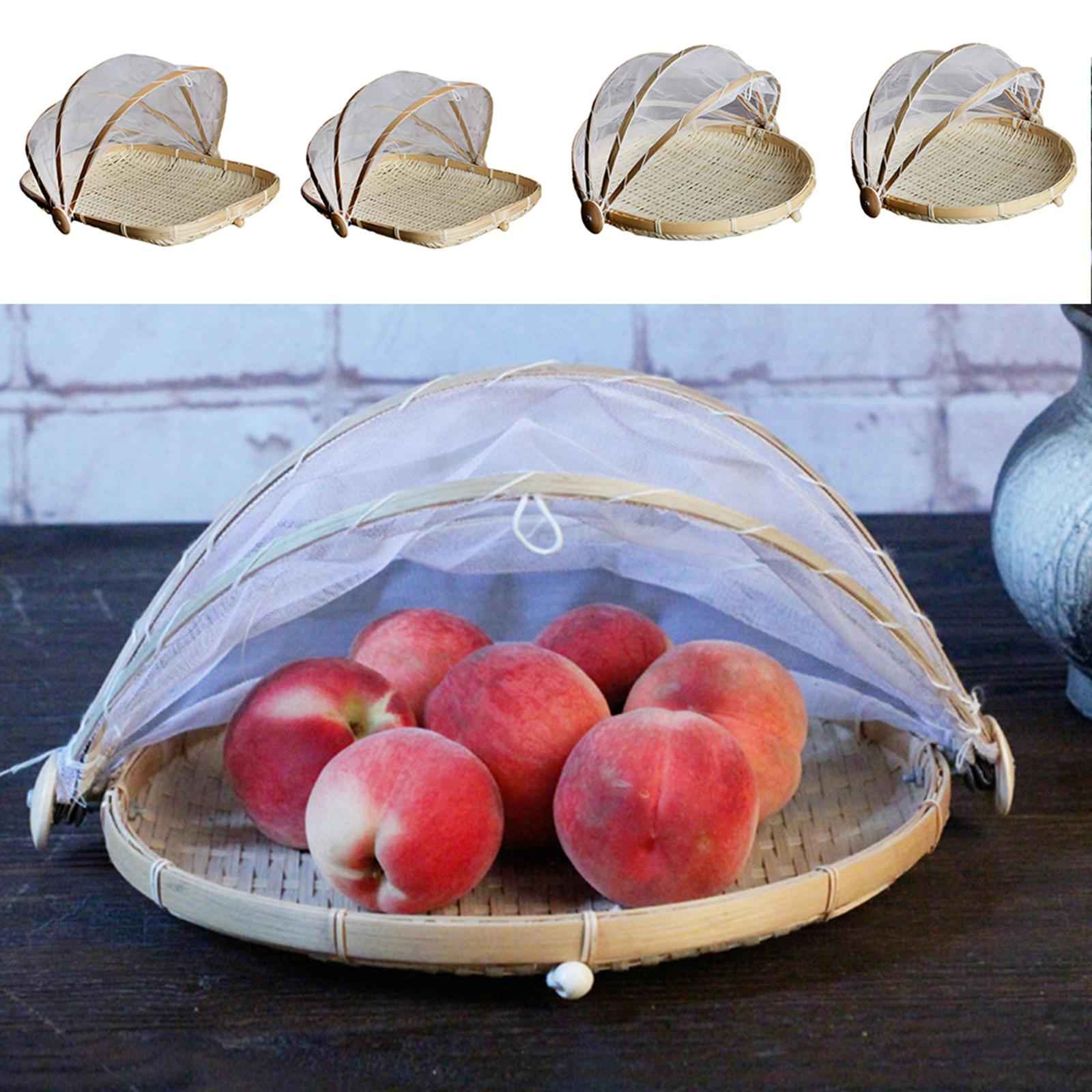 Bamboo Fruit Basket Fruit Vegetable Organizer with Pop Up Mesh Food Storage