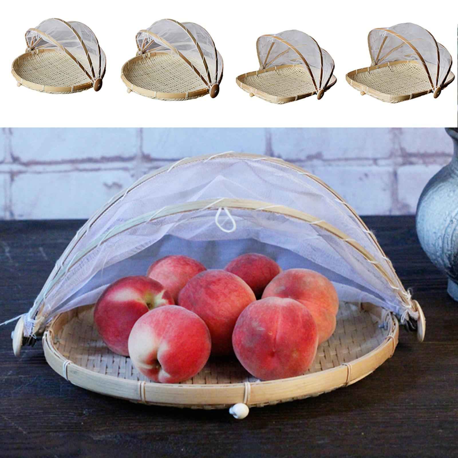 Bamboo Fruit Basket Fruit Vegetable Organizer with Pop Up Mesh Food Storage