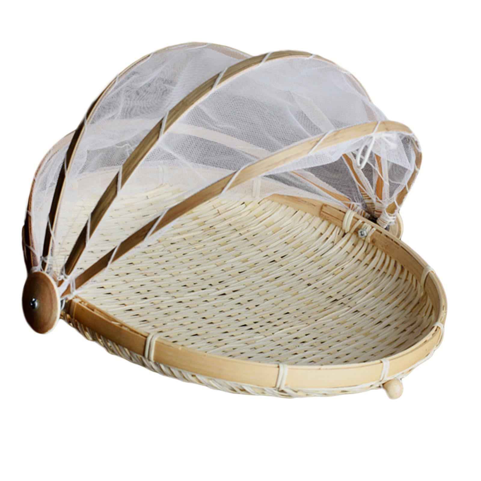 Bamboo Fruit Basket Fruit Vegetable Organizer with Pop Up Mesh Food Storage