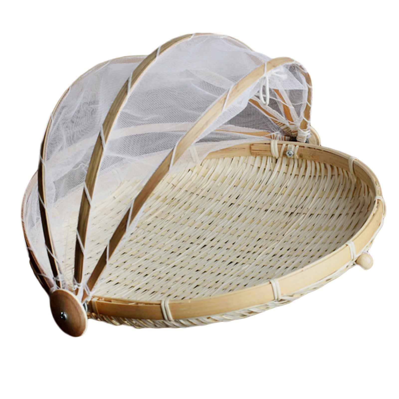 Bamboo Fruit Basket Fruit Vegetable Organizer with Pop Up Mesh Food Storage