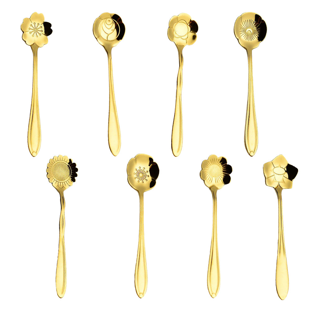 Teaspoon Set of 8 Teaspoons Coffee Tea Spoon Sugar Spoon Stainless Golden