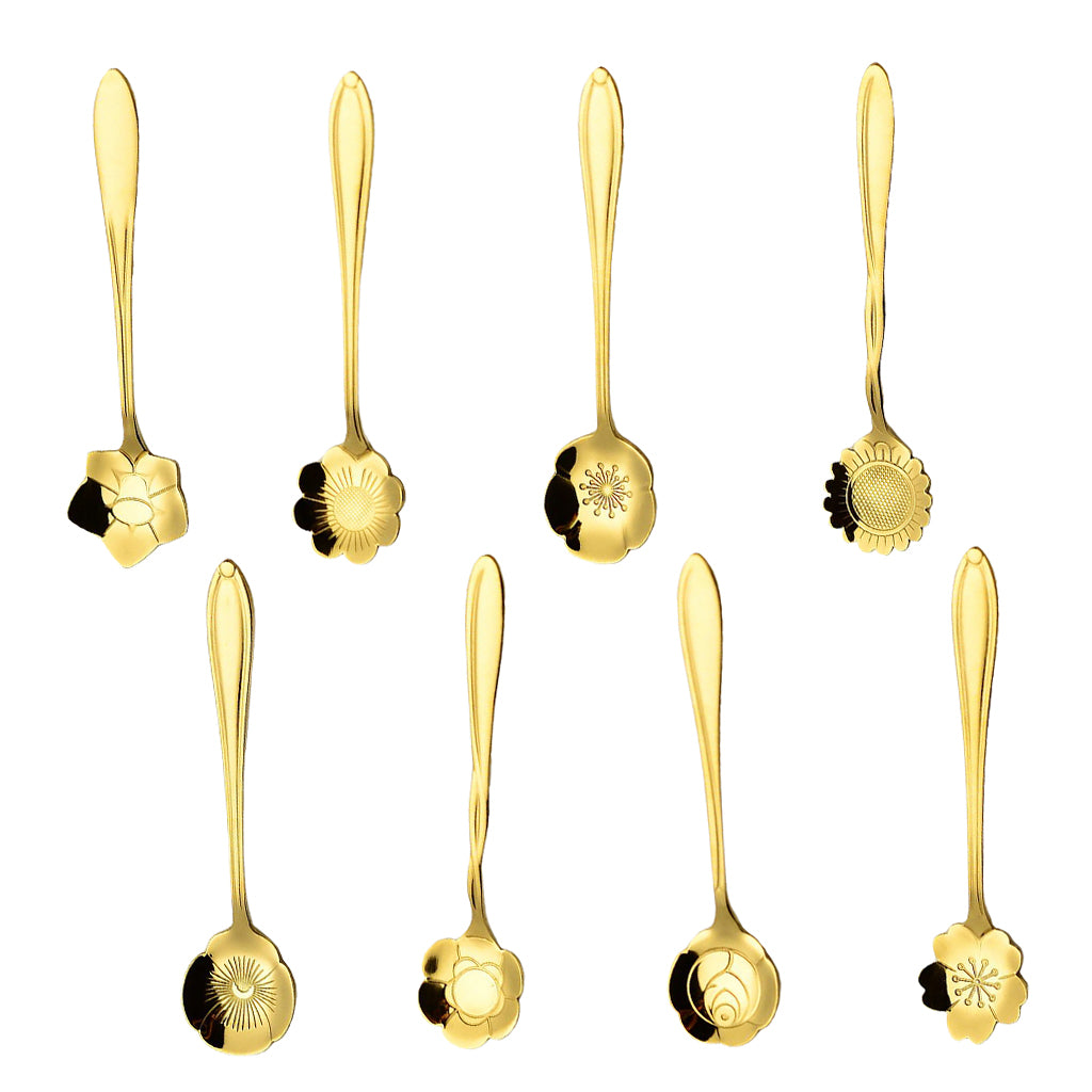 Teaspoon Set of 8 Teaspoons Coffee Tea Spoon Sugar Spoon Stainless Golden