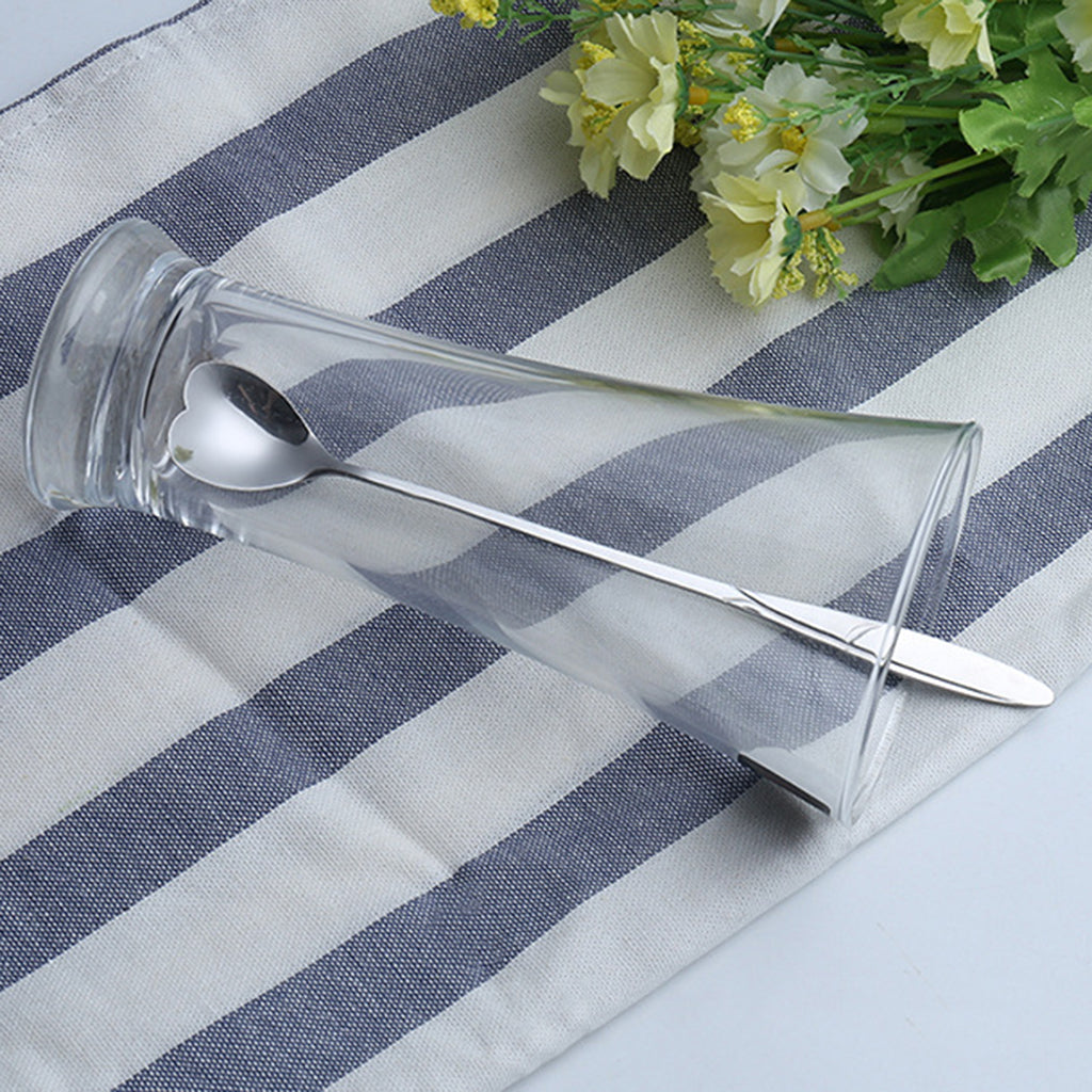 Long Handle Stainless Steel Coffee Dessert Spoon Ladle Silver Heart Shape