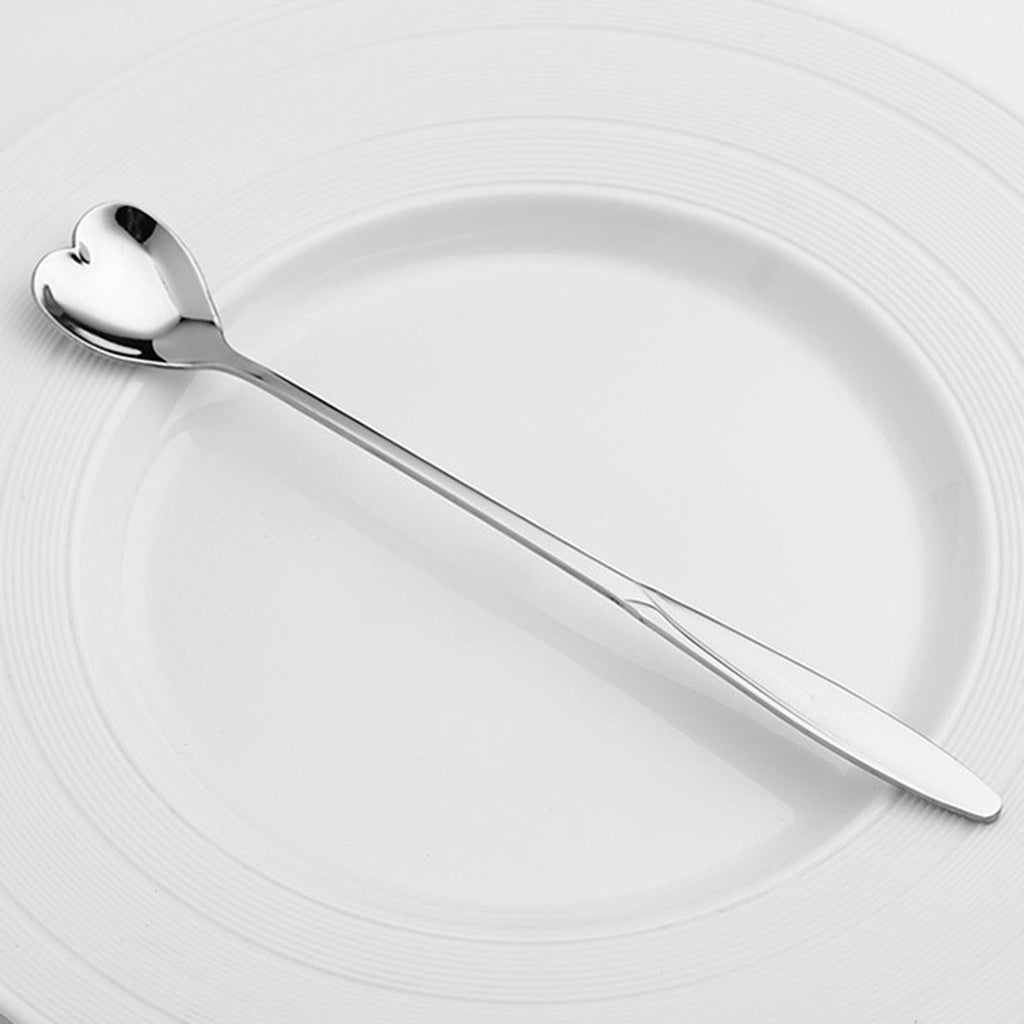 Long Handle Stainless Steel Coffee Dessert Spoon Ladle Silver Heart Shape