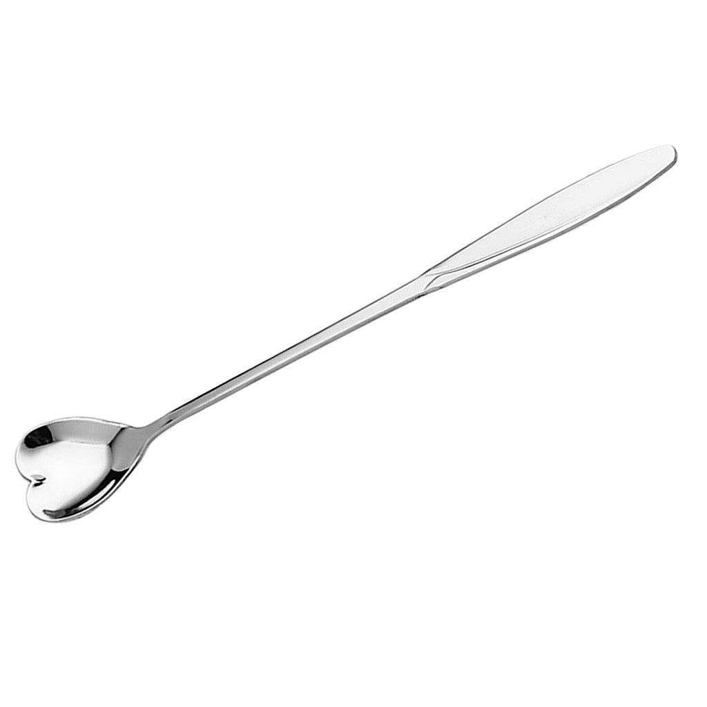 Long Handle Stainless Steel Coffee Dessert Spoon Ladle Silver Heart Shape