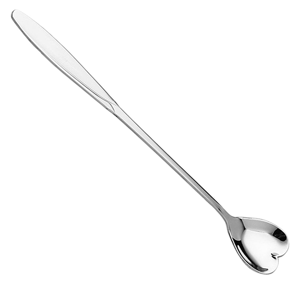 Long Handle Stainless Steel Coffee Dessert Spoon Ladle Silver Heart Shape