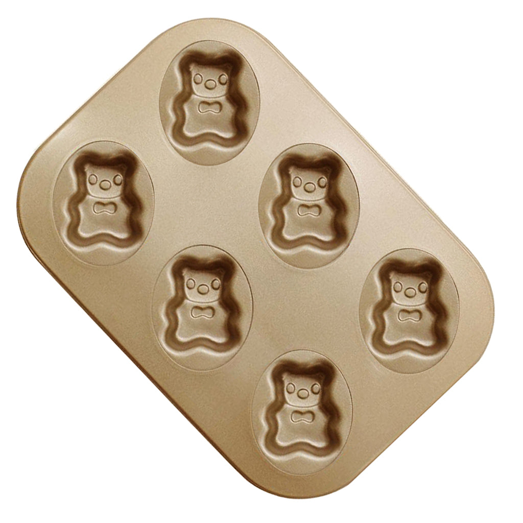6-Cup Carbon Steel Cake Mould Baking Tray Pan Bakeware Little Bear