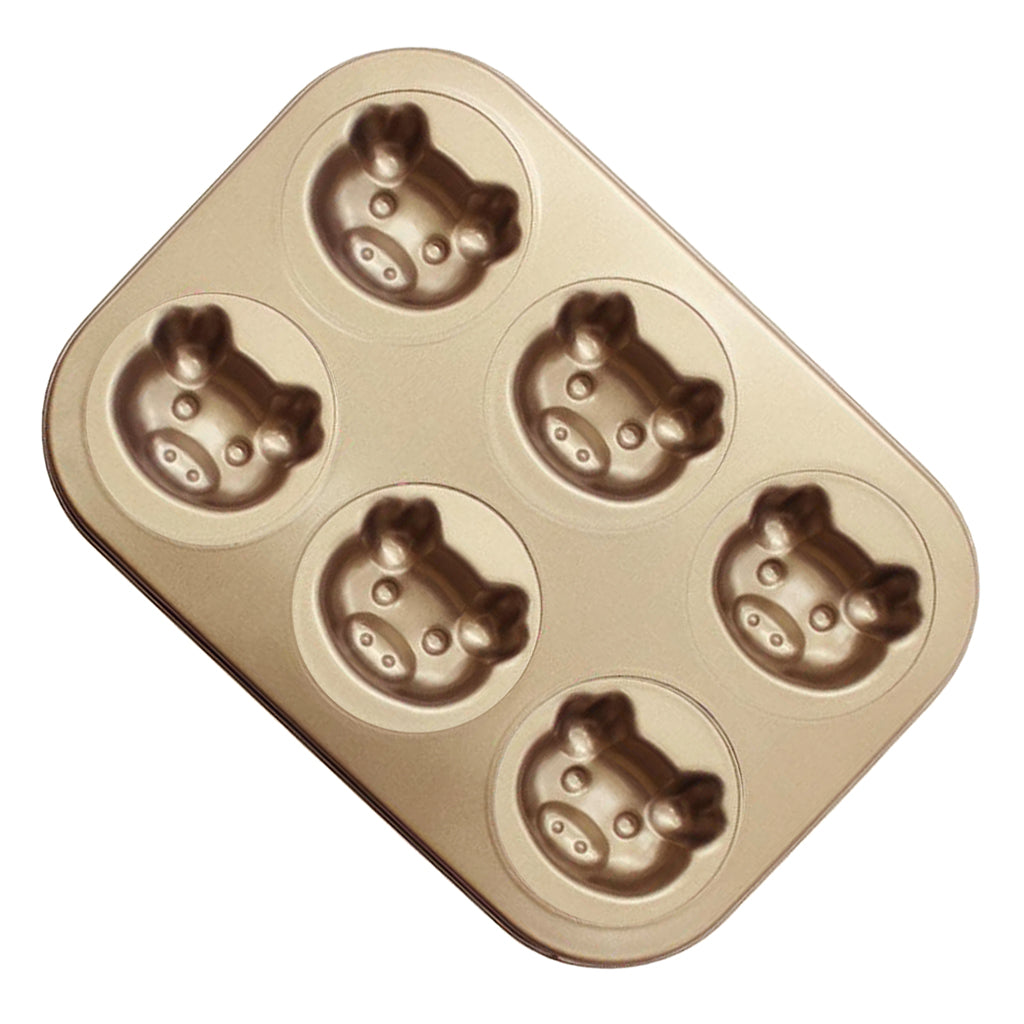 6-Cup Carbon Steel Cake Mould Baking Tray Pan Bakeware Pig's Head
