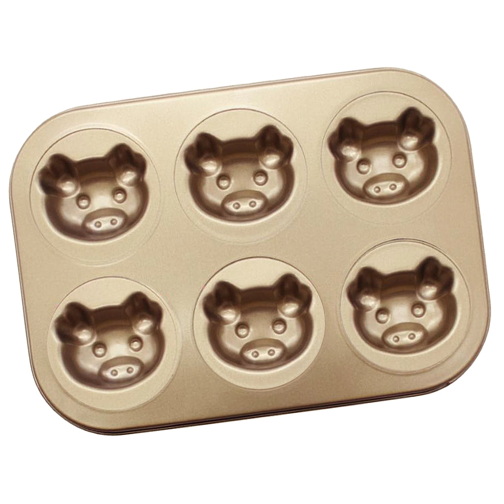 6-Cup Carbon Steel Cake Mould Baking Tray Pan Bakeware Pig's Head