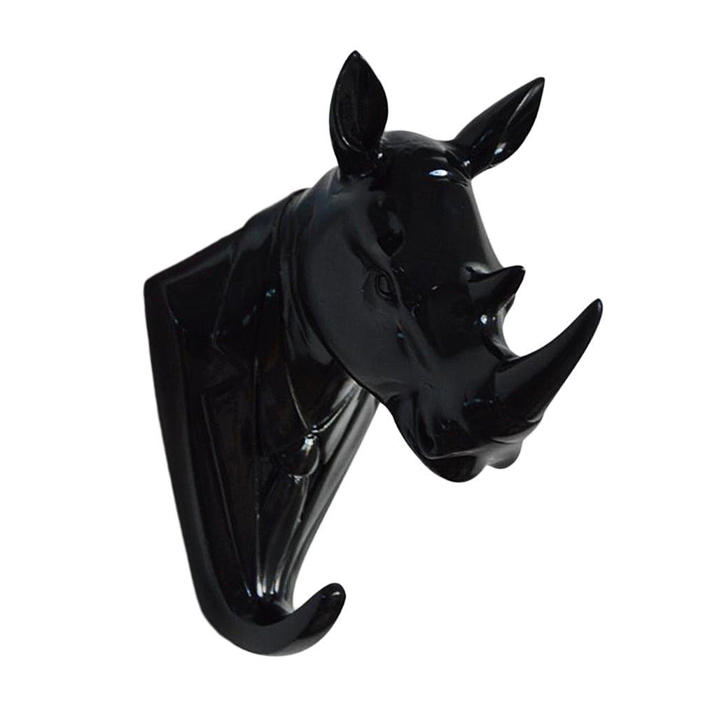 Wall Mounted Resin Animal Hooks Coat Hat Hanger Holder Black Rhinoceros