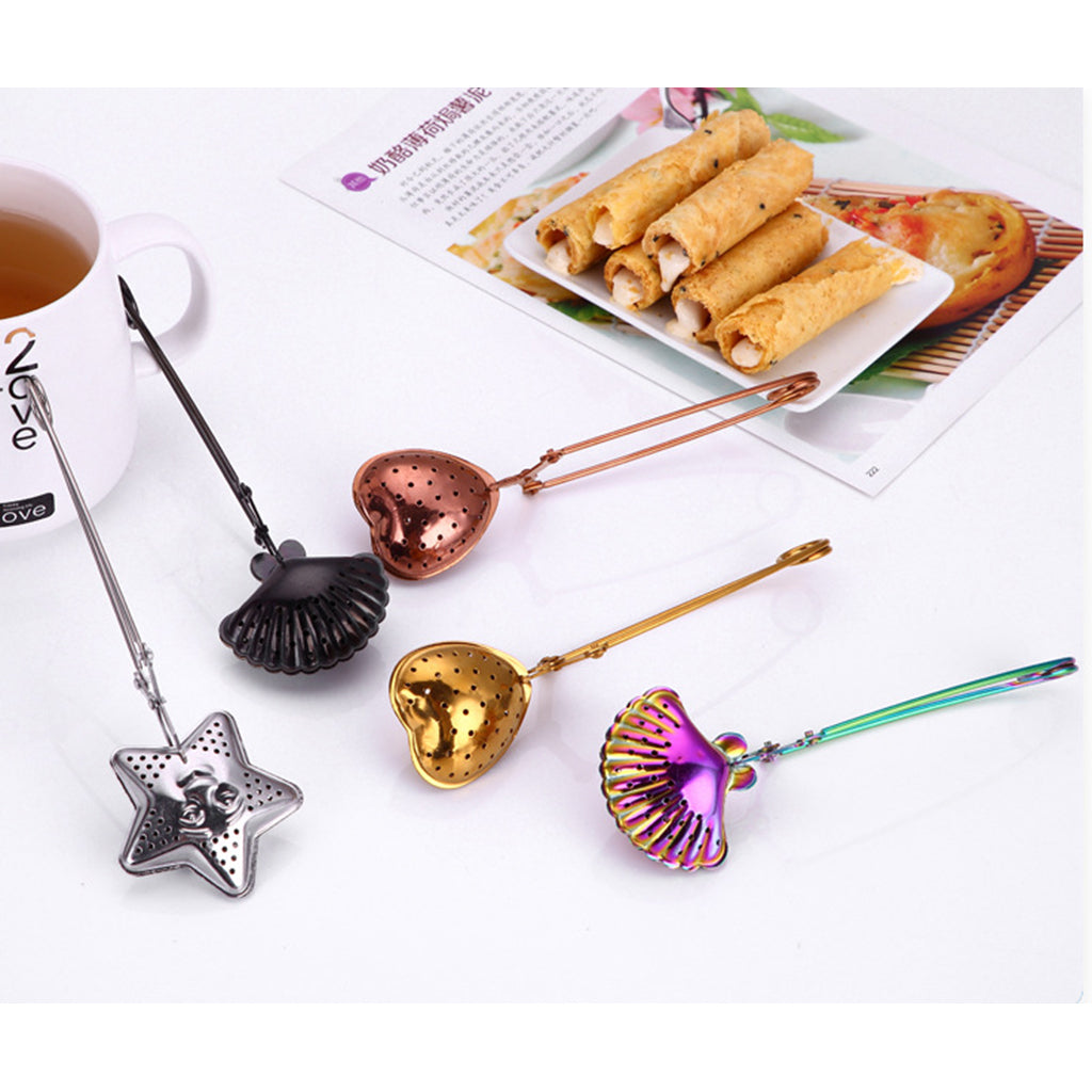 Tea Infuser Spice Filter Mesh Strainer Filter Stainless Heart Golden