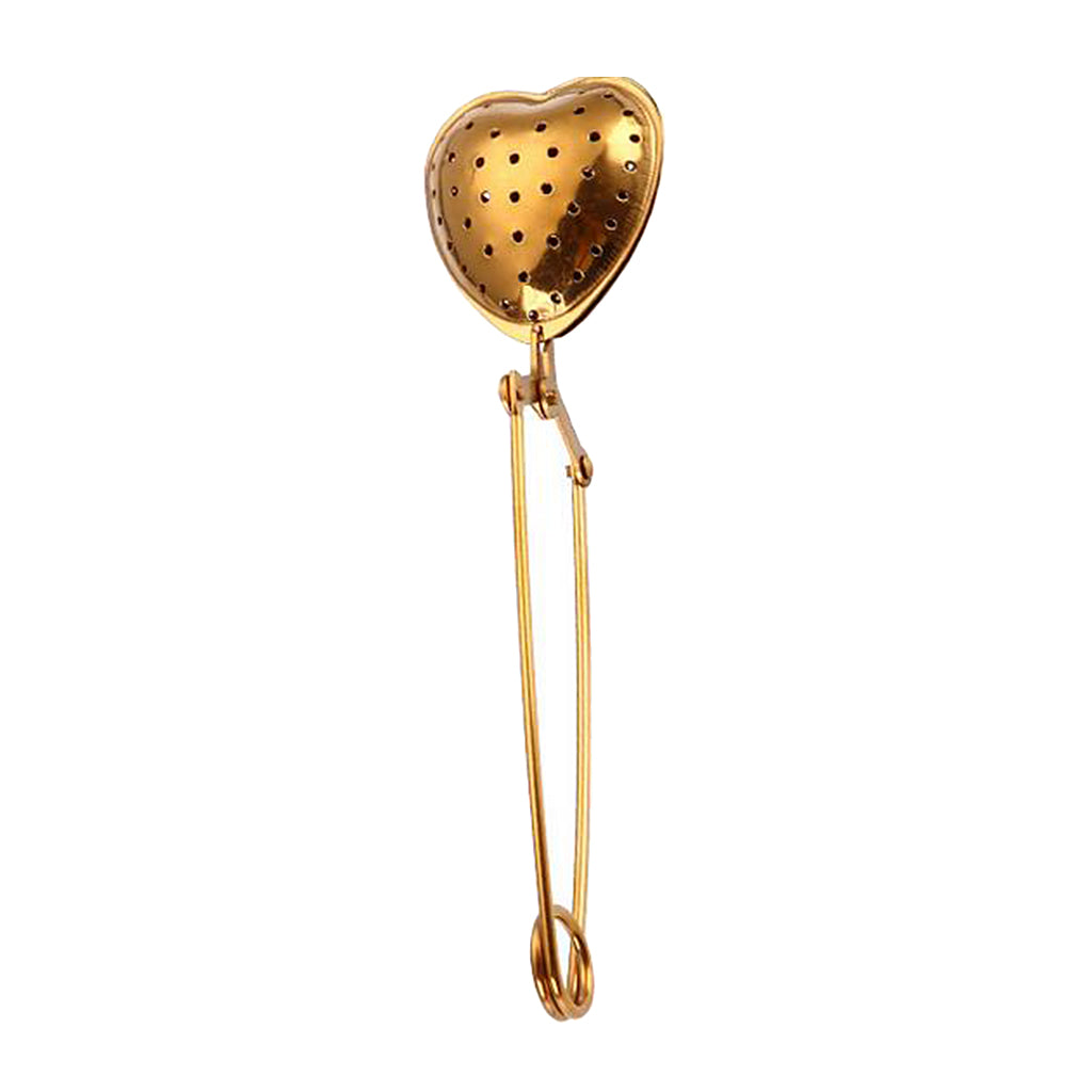 Tea Infuser Spice Filter Mesh Strainer Filter Stainless Heart Golden