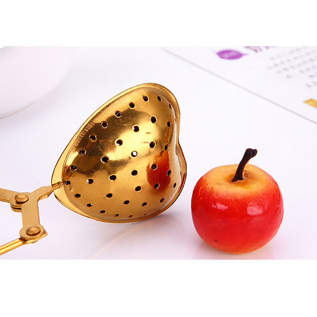 Tea Infuser Spice Filter Mesh Strainer Filter Stainless Heart Golden
