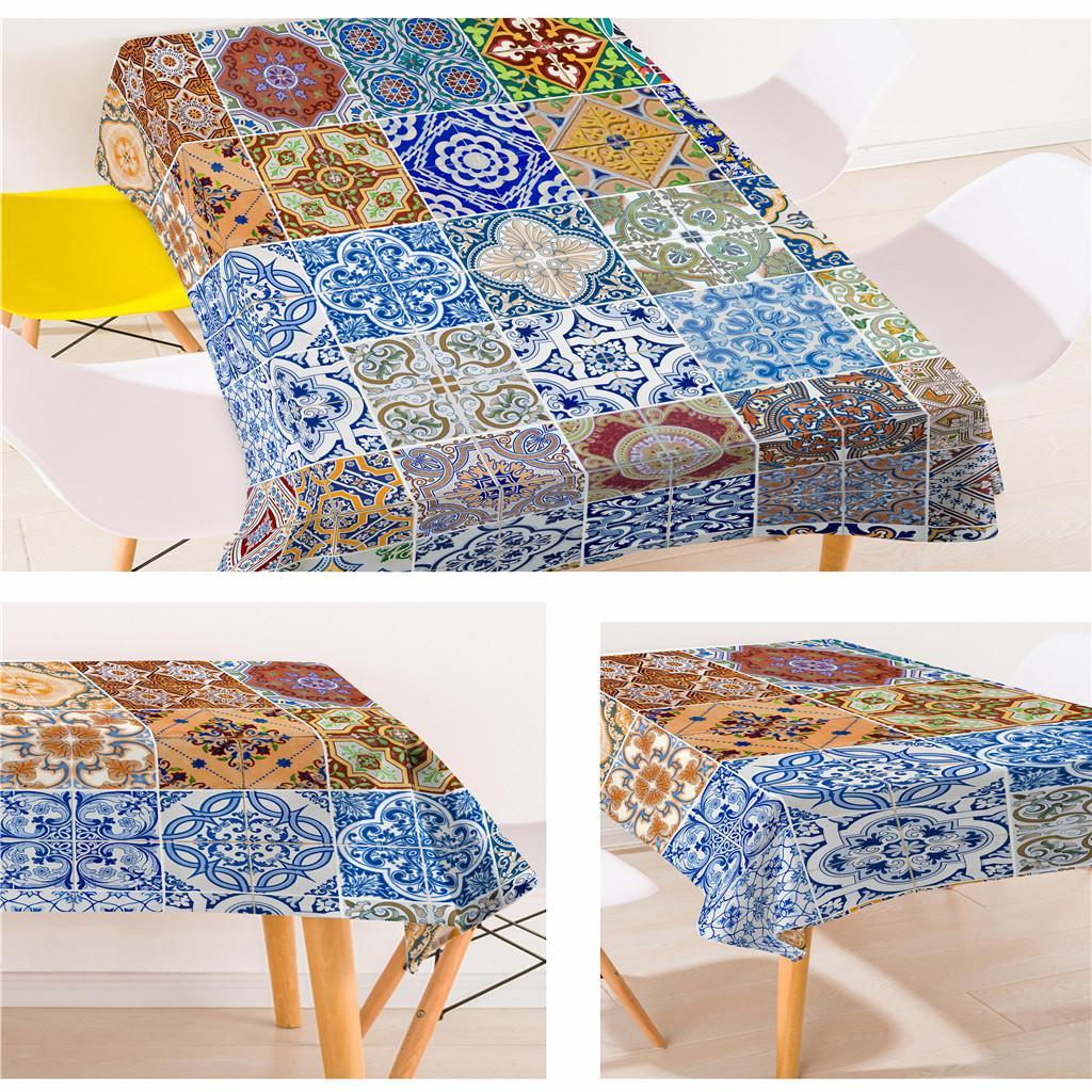 Rectangle Digital Printed Decor Tablecloth Bohemia Grid