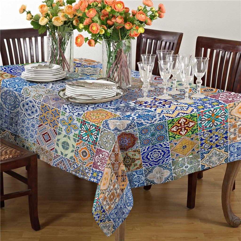Rectangle Digital Printed Decor Tablecloth Bohemia Grid