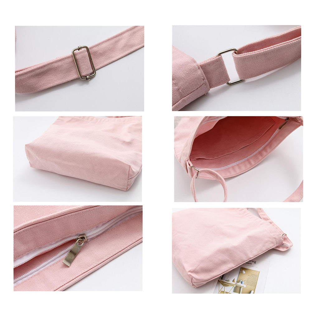 Portable cotton canvas Food Picnic One-shoulder Partysu Lunch Bag Pink