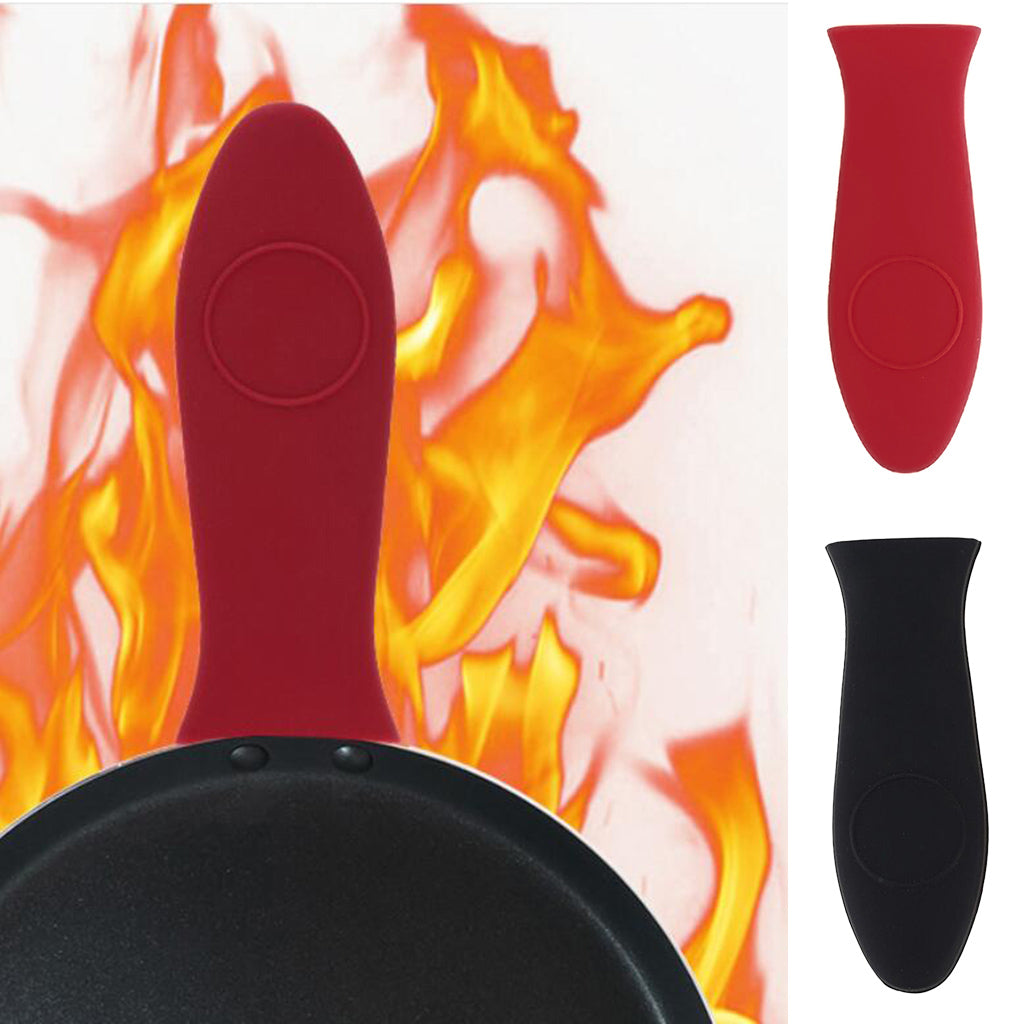 2pcs Silicone Pot Pan Handle Saucepan Holder Sleeve Slip Cover - Red & Black