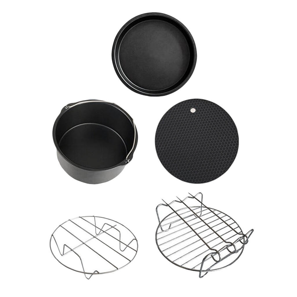 5Pcs Air Fryer Accessories Set Chips Baking Basket Pizza Pan Dish Pan & Rack