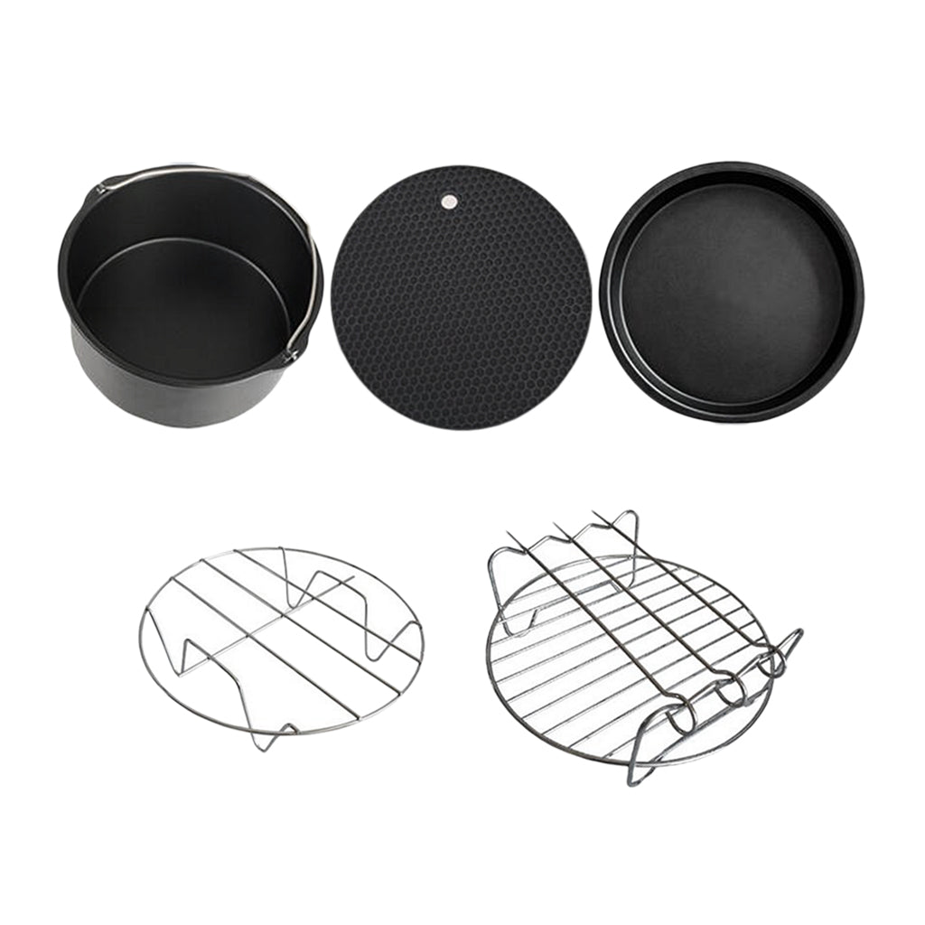 5Pcs Air Fryer Accessories Set Chips Baking Basket Pizza Pan Dish Pan & Rack