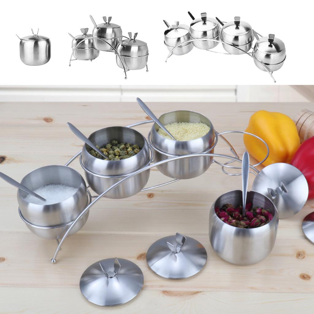Seasoning Jars with Spoons Stainless Steel Spice Jars Condiment Pot 1pc