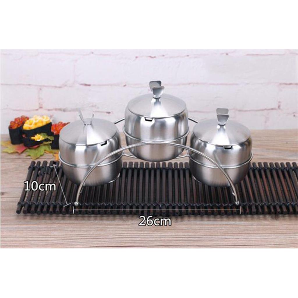 Seasoning Jars with Spoons Stainless Steel Spice Jars Condiment Pot 3pcs