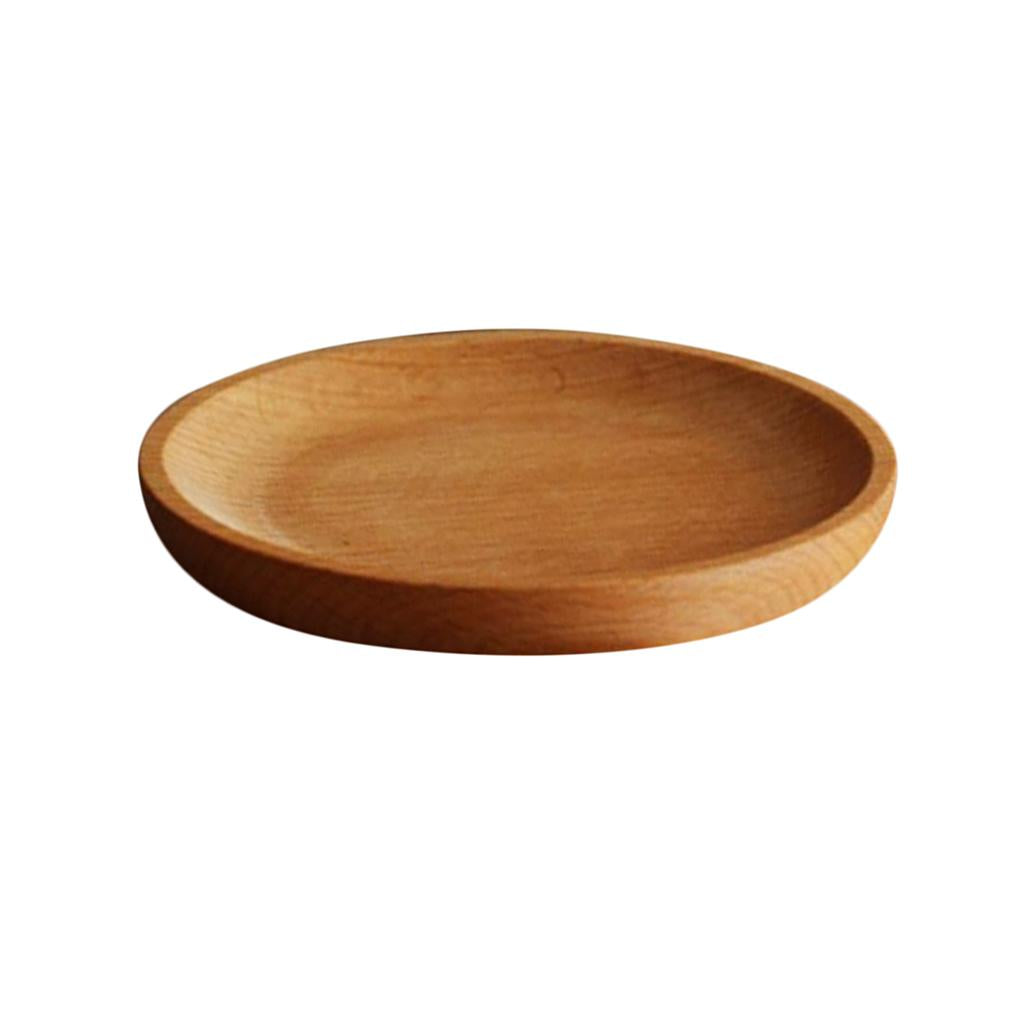Tea Serving Tray Food Dish Fruit Platter Dessert Wood Breakfast Plate Round