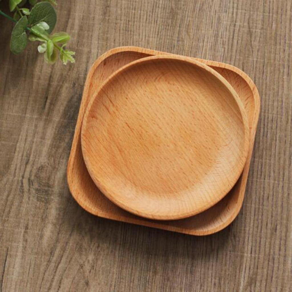Tea Serving Tray Food Dish Fruit Platter Dessert Wood Breakfast Plate Round